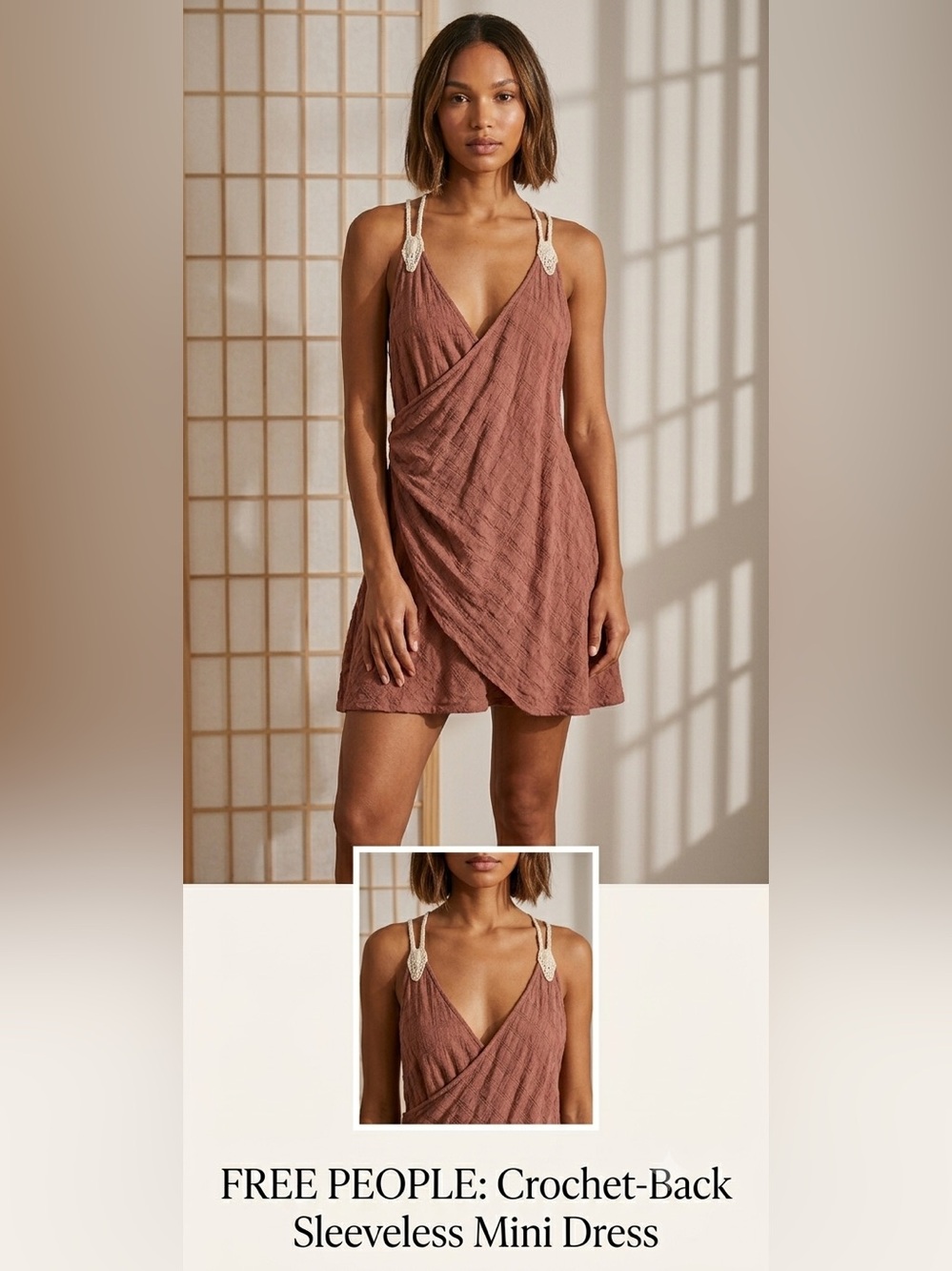 Free people Crochet Back rust orange brown Sleeveless Mini Dress - Picture 2 of 7